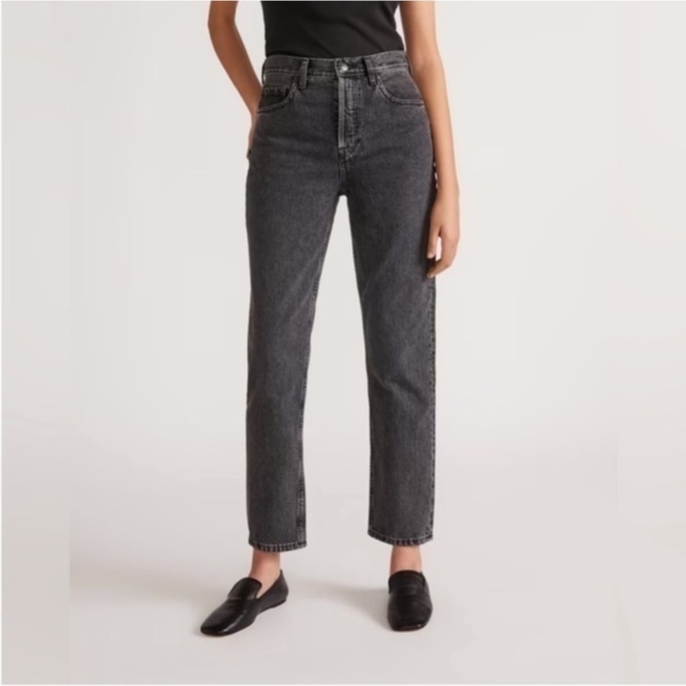 Everlane High Rise The Curvy 90s Checky Crop Straight Jeans Zip Fly Size 24 Blac